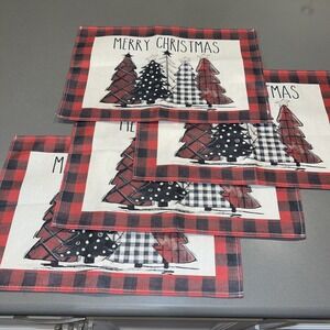 Christmas Placemats Set of 4 12x18 Inch Buffalo Plaid Christmas Trees